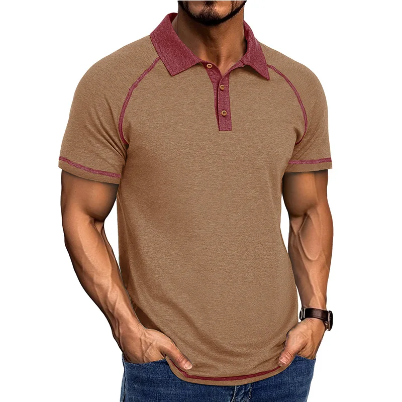 

Spring European American Men's Short-sleeved Lapel Henley T-shirt POLO Bottoming Shirt