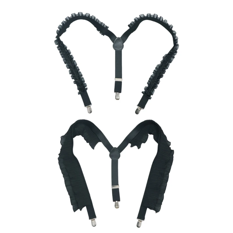 Elastic Suspenders with Elegant Ruffle Ruched Chain for Wedding, Stage, Live Show and Casual Wear Shirt Accessories