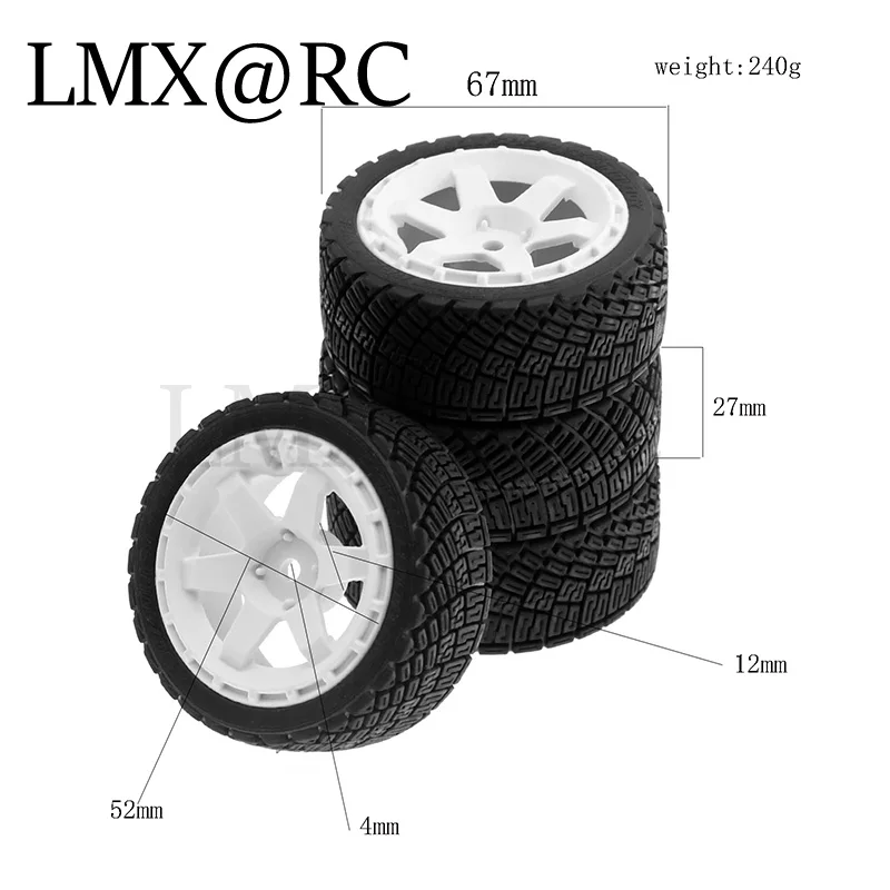 4pcs 67mm Rubber Tire Wheel Tyre 12mm Hex for Tamiya TT01 TT01E TT02 TT02B TA06 XV01 XV02 PTG-2 1/10 RC Racing Car Upgrade Parts