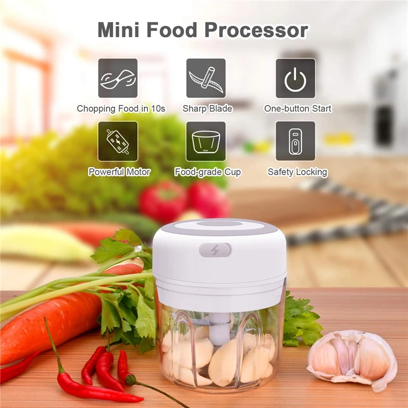 

100/250mL Mini Electric Garlic Chopper Rechargeable Portable Meat Ginger Masher Machine Chili Vegetable Crusher Kitchen Tool