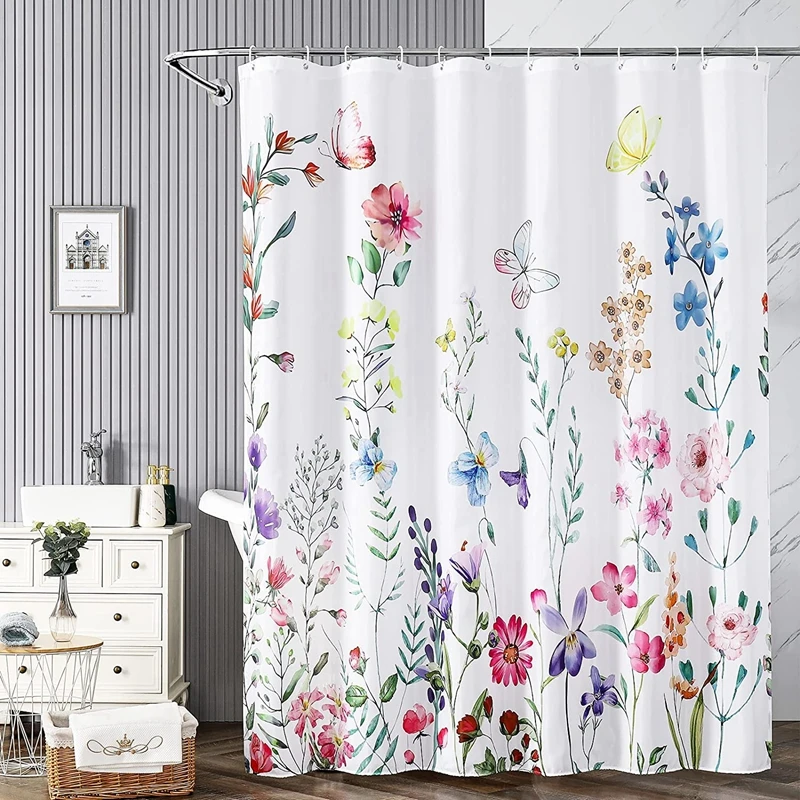 Floral Summer Shower Curtain Flower Fabric Cloth Shower Curtains for Rustic Vintage Bathroom Decor Spring Plant Shower Curtains