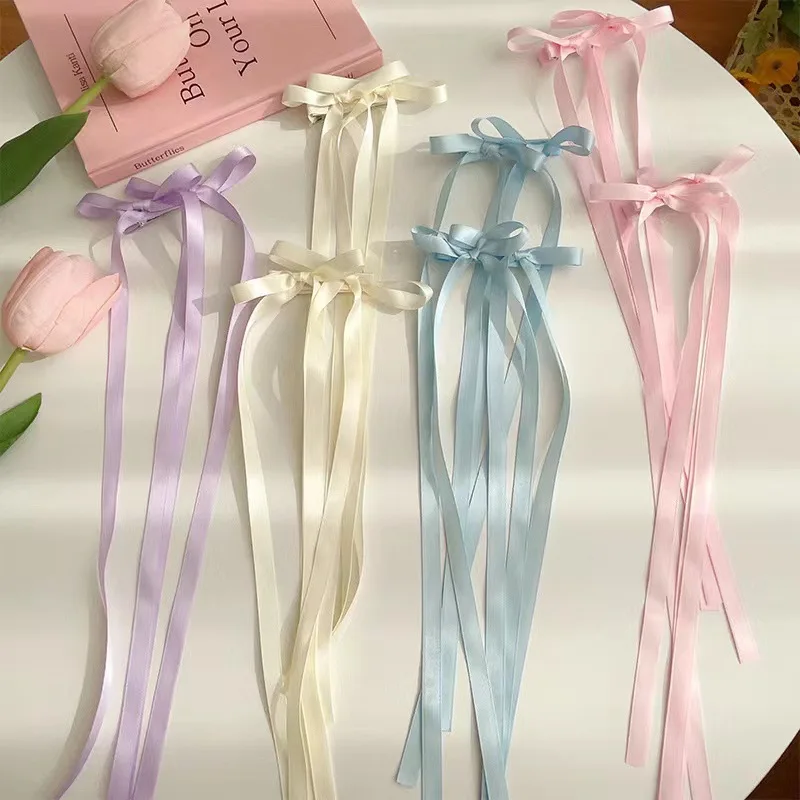 1 PC New Fashion Solid Ribbon Bow Hair Clips Long Tassel Barrettes Big Bowknot Hairpin BB Clip For Women Kids Girls Accessories