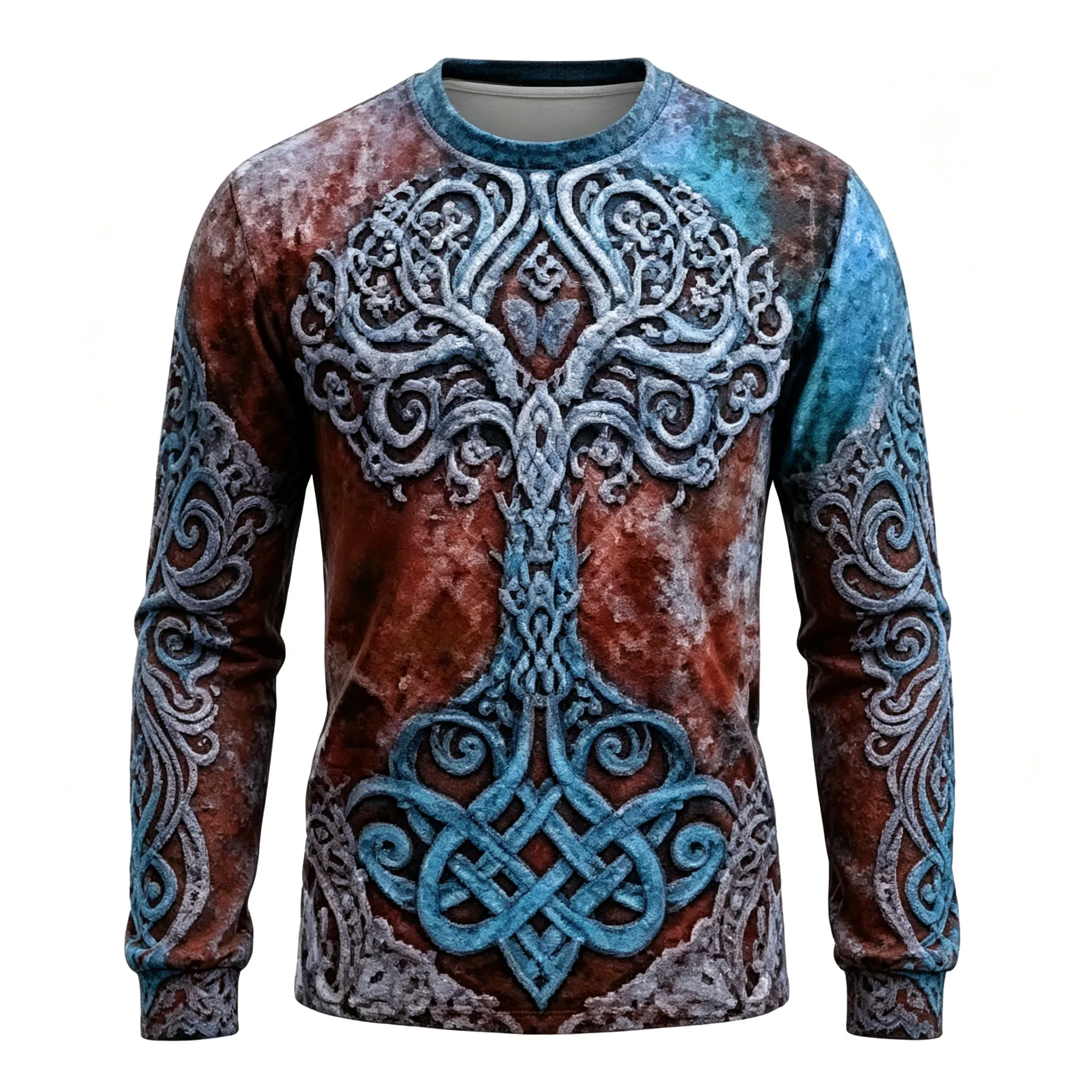 Men's Long Sleeve T-Shirt 3D Viking Yggdrasil Tree Print Celtic Knot Vintage Crew Neck Tops