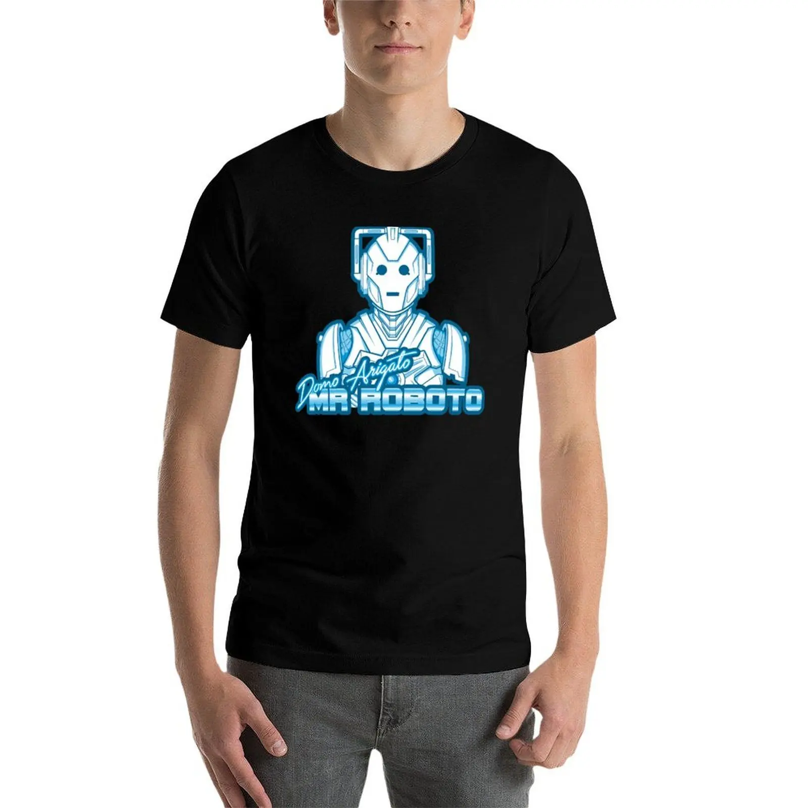 أسود للتي شيرت السيد مان عادي تي شيرت أنيمي التي شيرت قميص روبوتو حزمة تي رجل القطن عادية