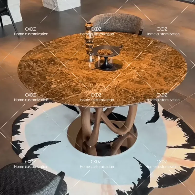 2025 New Creative High End Round Dining Table Simple Household Solid Wood Art Tree Root Design for Home