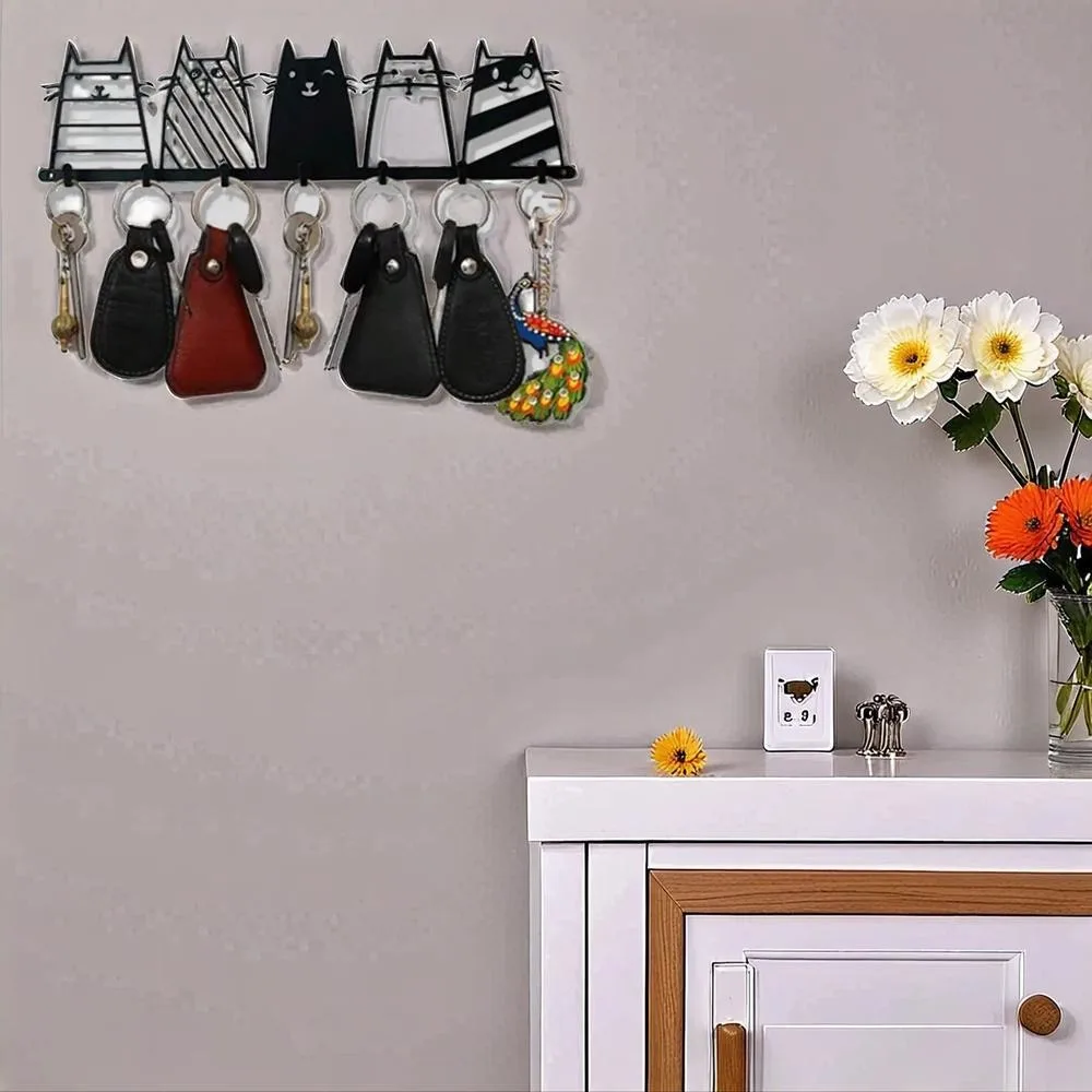 Eleganter Katzen-Wandhaken aus Metall – einfach zu installierende, stilvolle Garderobe im schwarzen Katzen-Design für Hüte, Handtücher, Schlüssel, perfekte moderne Heimdekoration