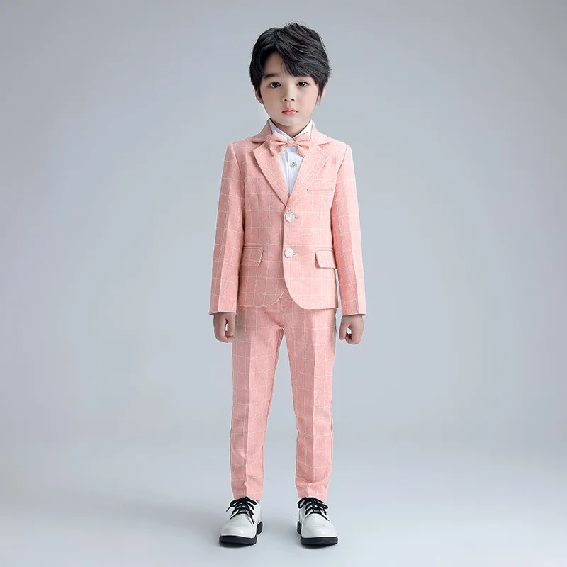 Primavera e autunno nuovo Plaid piccoli vestiti in stile occidentale Gentleman Piano Performance Dress Boy Suit bambini il Costume dell'host