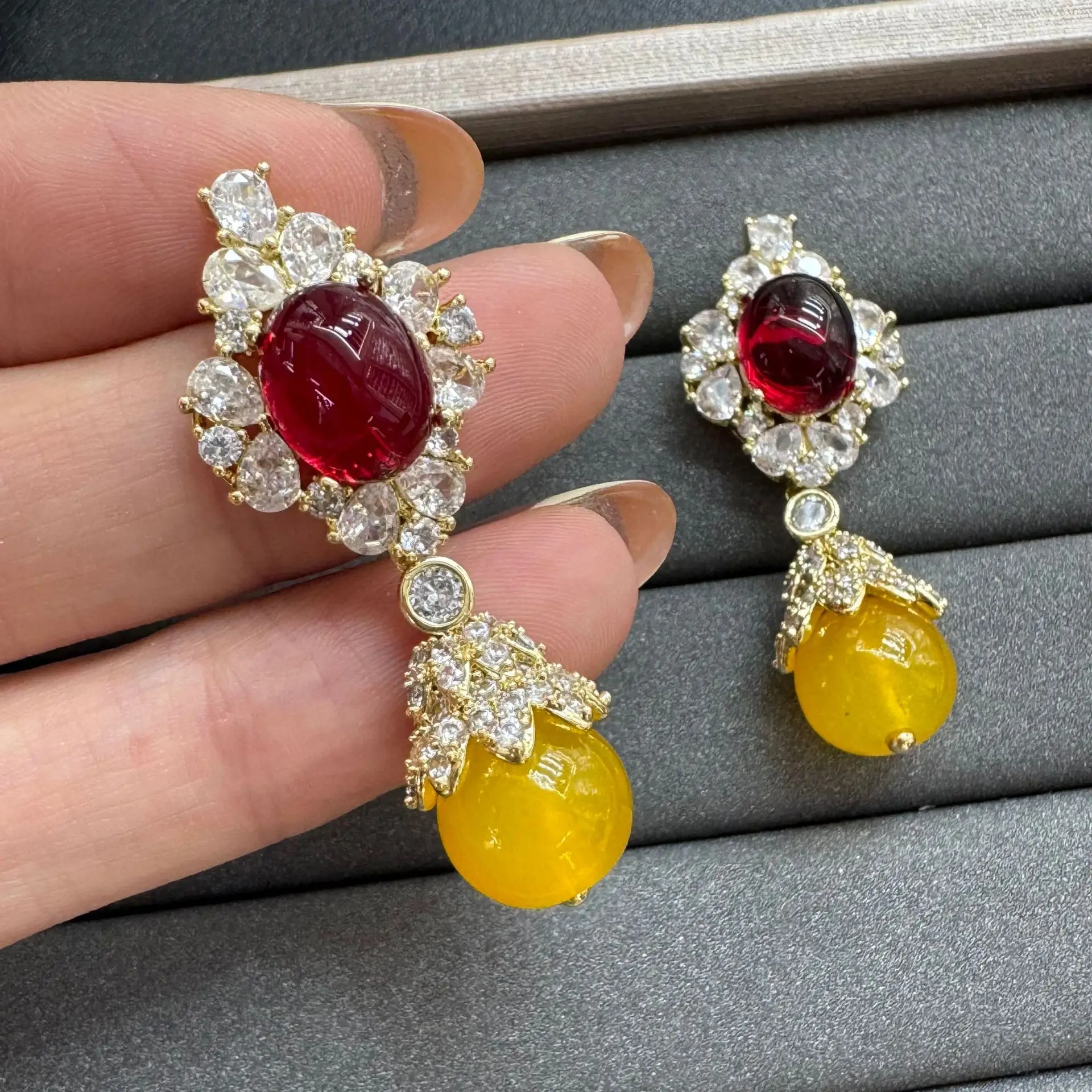 

purple yellow earrings for women cute luxury jewelry zirconia dinner party daily wear dangling earrings