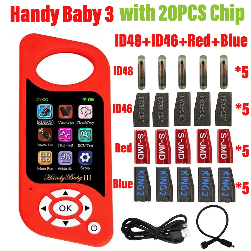 JYGC Handige BabyIII Autosleutels Chip Copier Auto Key Programmeur Gratis G/96bit 48 voor 4D/46/47/48/G/King/Rode Chips met Siliconen Case