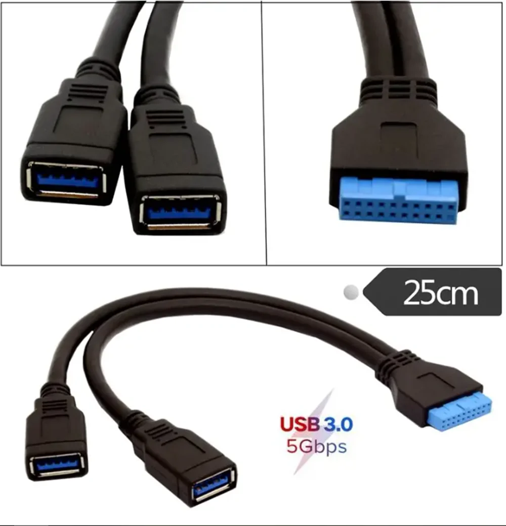 Motherboard 20Pin Female to Dual USB 3.0 A Female Bus Extension Line 19/20Pin-2AF Data Line PCI-E Extended Baffle Line