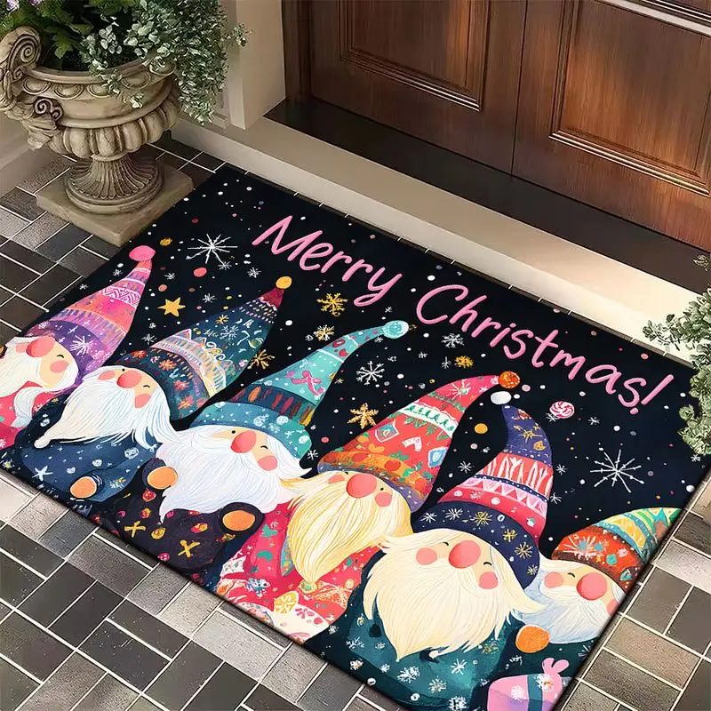 VIKAMA Christmas Gnomes Doormat Merry Christmas Snowflake Non Slip Rectangular Holiday Entrance Decor Floor Rug