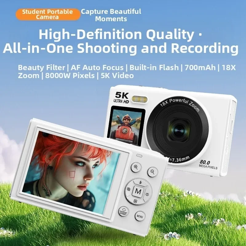 

Цифровая камера с двумя 8-дюймовыми экранами 5K Ultra HD, 18-кратным зумом, интерполяцией 80 МП, Wi-Fi передачей и слотом для расширяемой TF-карты