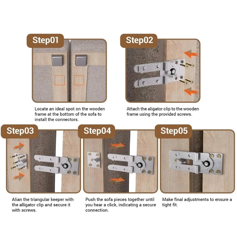 موصلات الأريكة المعدنية 6 قطع دعامات مضادة للانزلاق تثبيت مجموعة الأثاث المقطعي 87HA #5