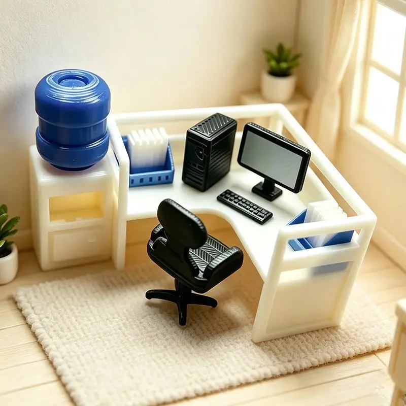 1 Set 1/12 Dollhouse Miniature Computer Keyboard Desk Chair Kit Home Study Room Furniture Decor Micro Scene Props