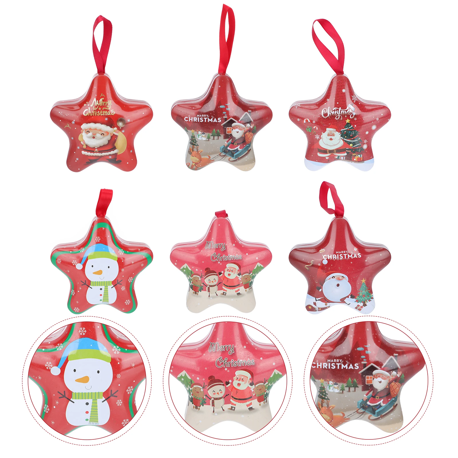 6Pcs Xmas Candy Boxes Tinplate Gift Boxes Five-Pointed Star Christmas Packing Box Candy Treat Storage Container Holiday