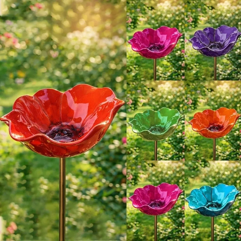 Handcrafted Metal Flower Garden Stake Iron Floral Sculpture Rust-resistant Bee Watering Station Ground Insert Wavy Curved Petal