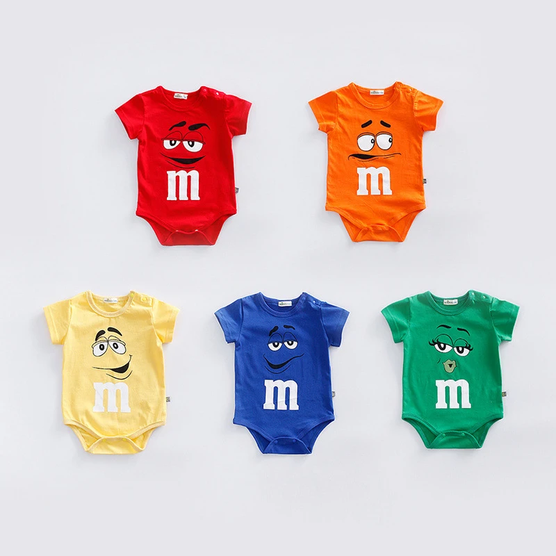 Recém-nascido M-Bean Bodysuit dos desenhos animados, roupas de bebê, roupas esportivas casuais, eu amo papai mamãe, bonito triângulo Romper, 0-24month, verão