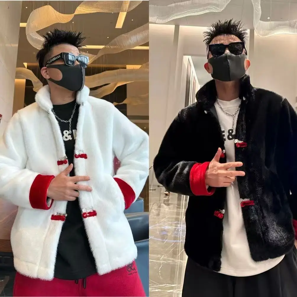 

New Chinese Style Coat Men's Traditional Thicken Button Jacket Festive Casual Fashion Overcoat Trendy Tops Male