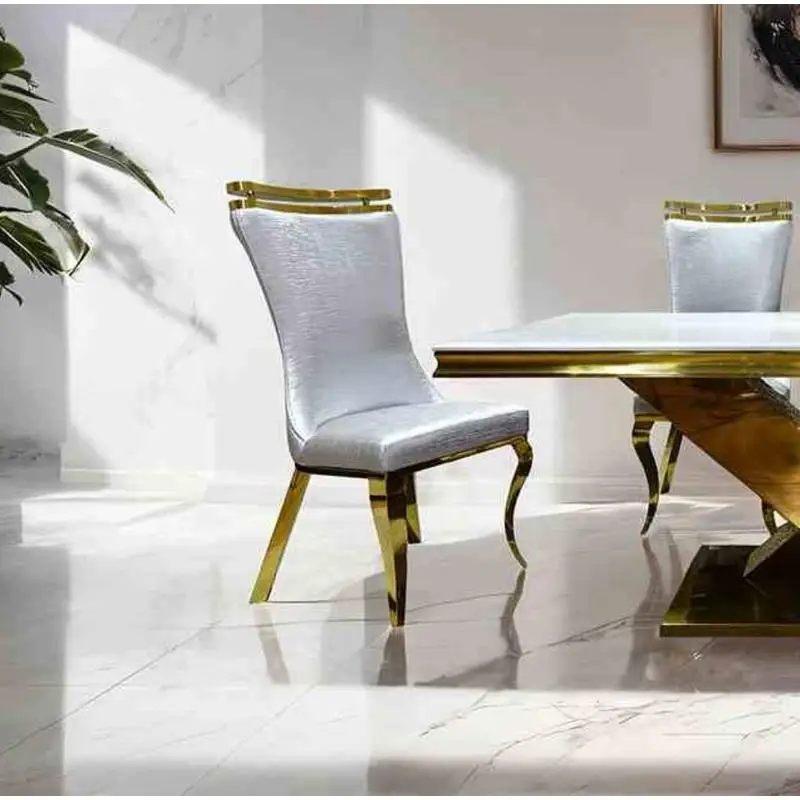 Silver Finish 2pc Dining Chair Set with Gold Legs and Tiger Print Upholstered Seat for Dining Room
