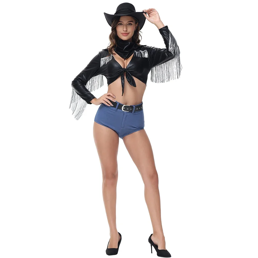 Disfraz de vaquero occidental para mujer, traje Sexy para Halloween, Retro, Hippie