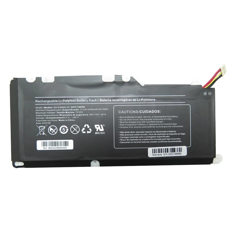 Laptop Battery For Positivo NV-636668-2S NV-636668-3S 11.4V 4350mAh 49.59Wh 10PIN 7Lines New