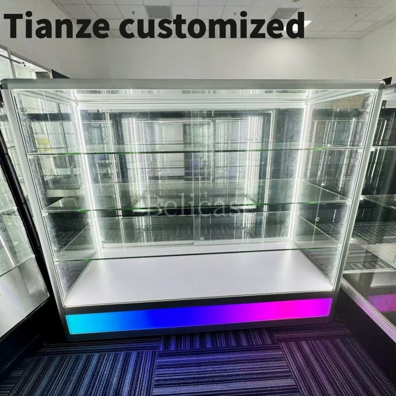 Customized-Shop Glass Counters Smoke Shop Glass Display Cabinets with Lights ExtraRetail Store Glass Display Cas