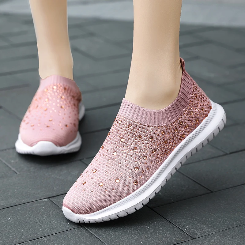 

Women Flats Sneakers Crystal Fashion Bling Sneakers Casual Slip on Sock Trainers Winter Women Vulcanize Shoe Zapatillas Mujer