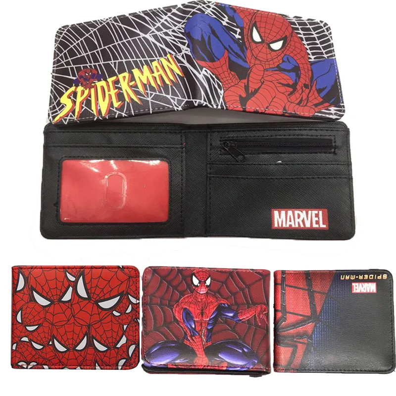 Disney Cartoon Superhero Spiderman PU portafoglio Anime Iron Man Captain America Bifold Boy Wallet Girl Child portamonete regalo di festa