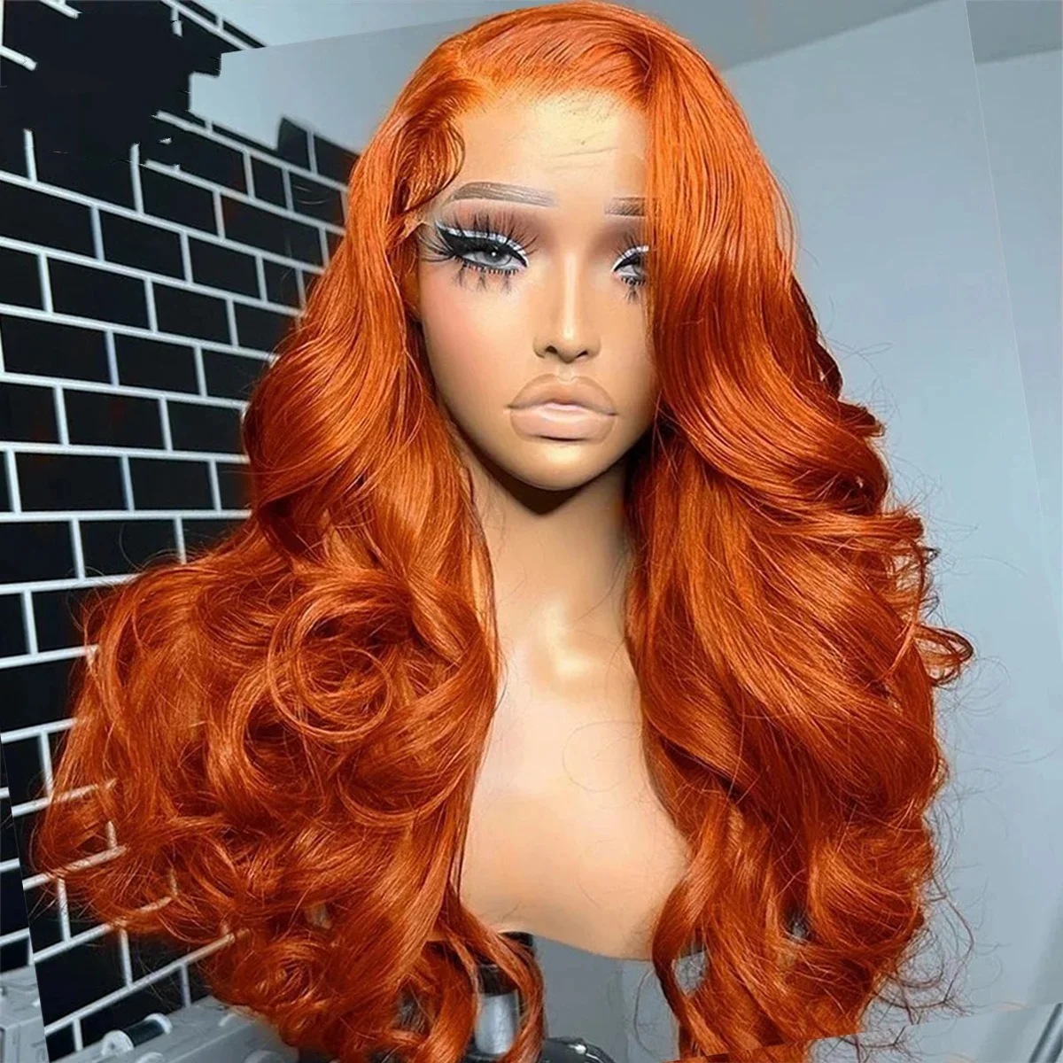 

Ginger Orange Body Wave 34 Inch Lace Front Wig 13x4 Transparent Lace Frontal Human Hair Wigs 200% Brazilian Pre Plucked