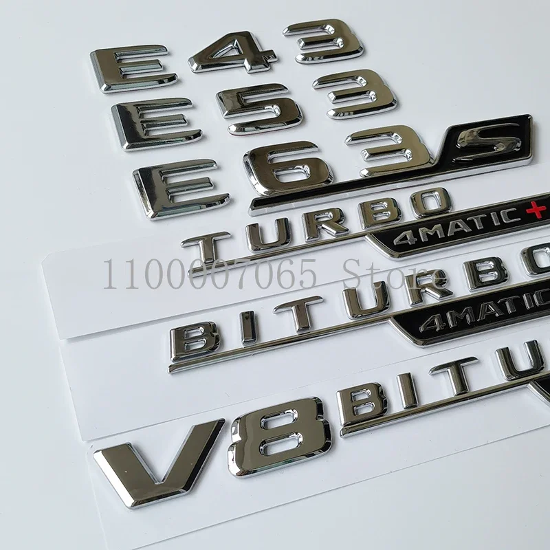 2017 Chrome Letters E43 E53 E63 E63S V8 Biturbo 4matic Emblem for Car Fender Trunk Nameplate W212 W213 Sticker