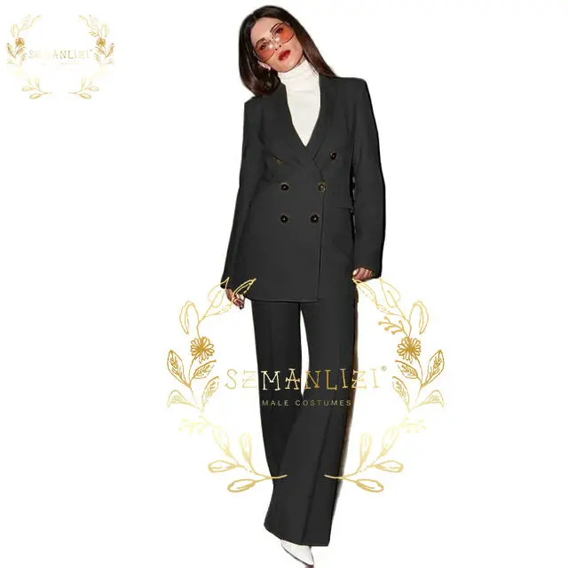 Ladies Business Suit Office Yellow Double Breasted Wide Leg Womens Pantsuits Formal Weddings Party Uniform Style Costume Femme