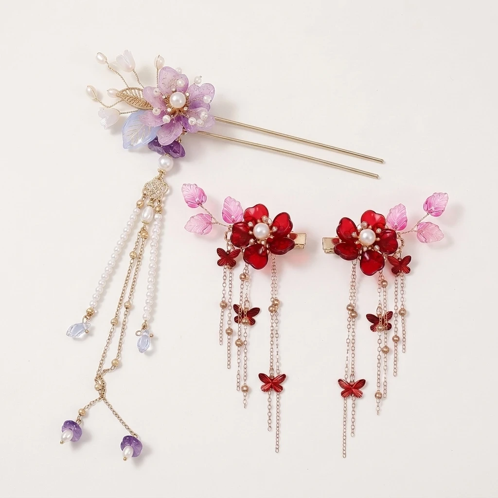 

Flower Hairpin With Butterfly Crystal Hair Clip Set Traditional Chinese Style Elegant Ornament For Hanfu Wedding And Festival