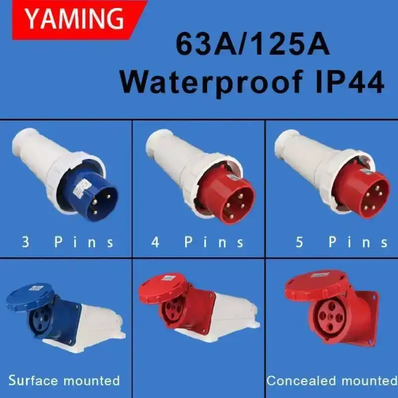63A/125A Impermeabile IP67 Aviation Connettore a prova di esplosione Superficie e connettore industriale nascosto 3 4 5 pin principali