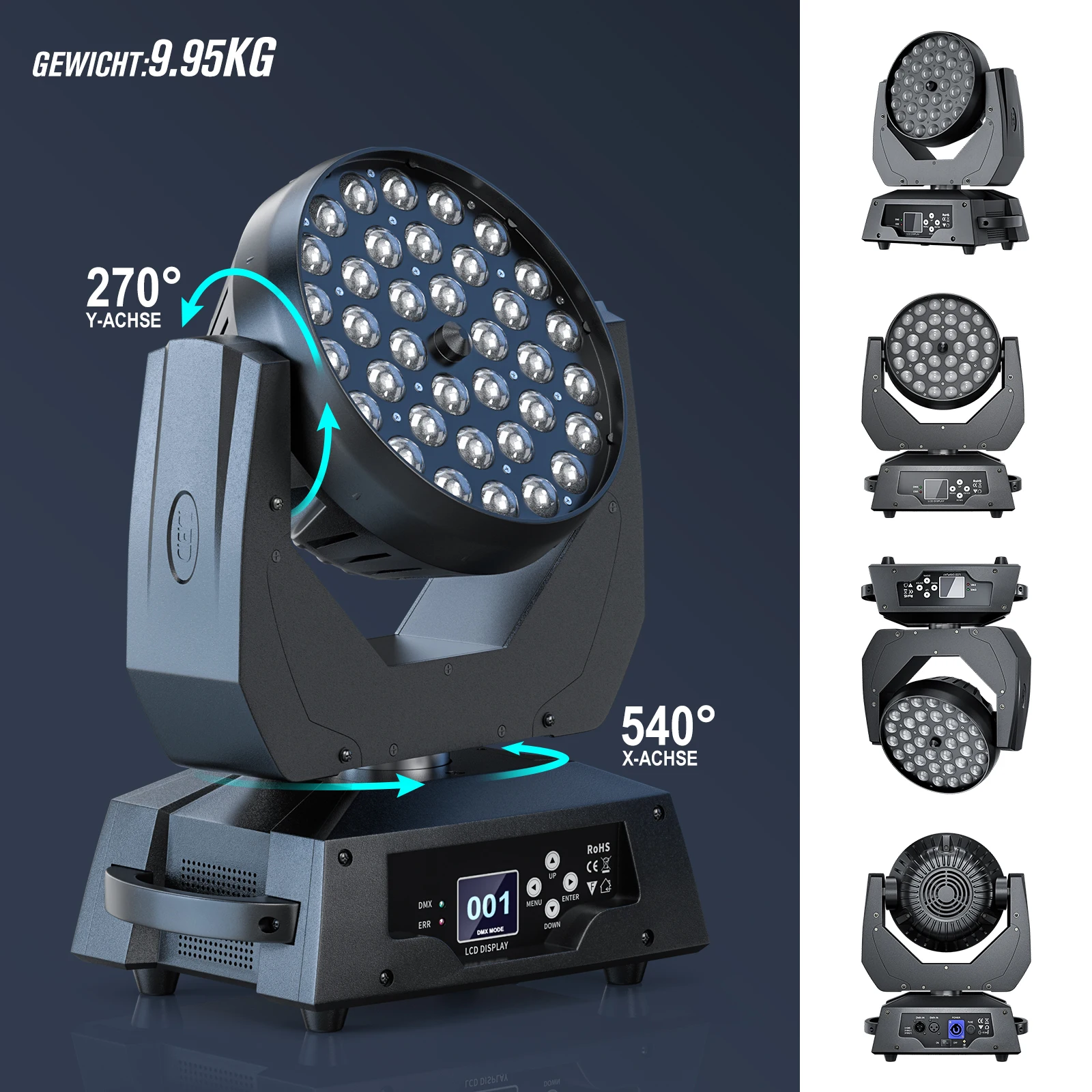 Yiflamefly 230W LED Moving Head Light 36X8W LED RGBW Wash Zoom Effect DJ Lights Stage Light For Christmas Wedding Disco Party