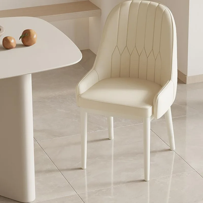 Modern Upholstered Padded Creamy Dining Chair Soft High Back Minimalist Kitchen Dining Cafe Hotel Stool Home House Furniture image 4