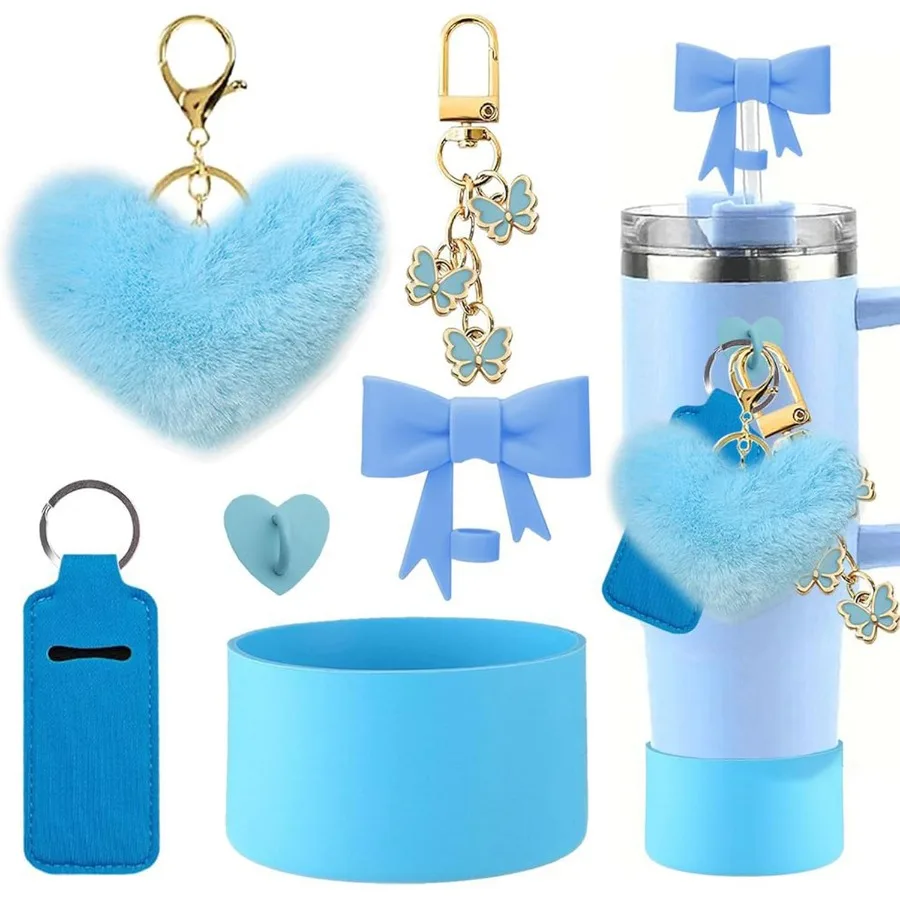 

Blue Bows Accessories for Cup 4030oz Tumbler with HandleIncluding Bow Straw Topper Chapstick Holder Boot Keychain Charms for