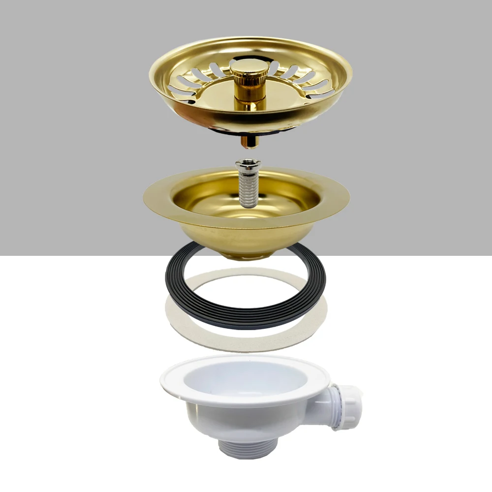 Golden Kitchen Sink Strainer Plug Overflow Drain Basket Filter Durable Kitchen Waste Bowl Kit 114mm Replacement