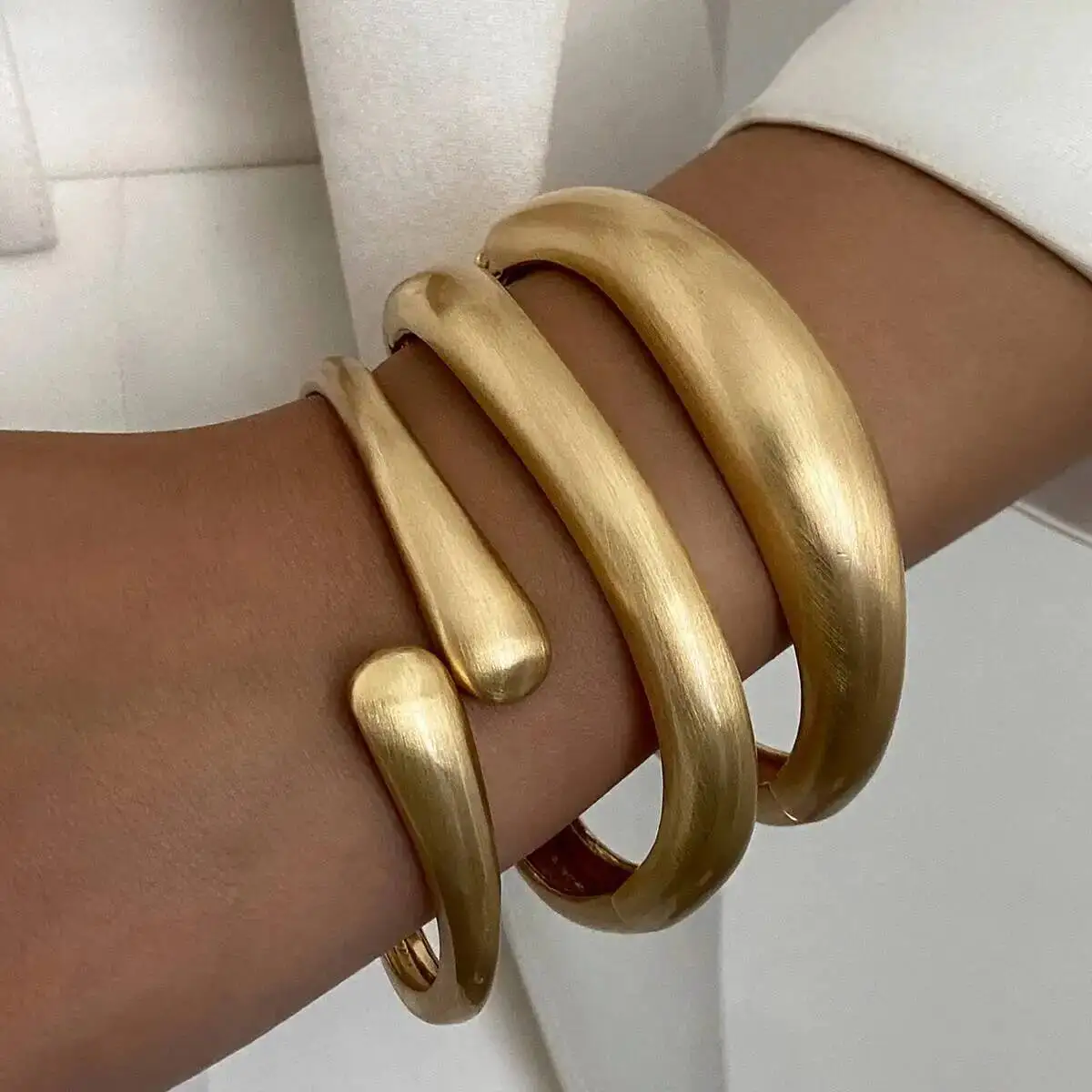 

SHIXIN 3 Styles Trendy Geometric Waterdrop Open Spring Bangle for Women HipHop Irregular Stackable Cuff Bracelet Party Jewelry