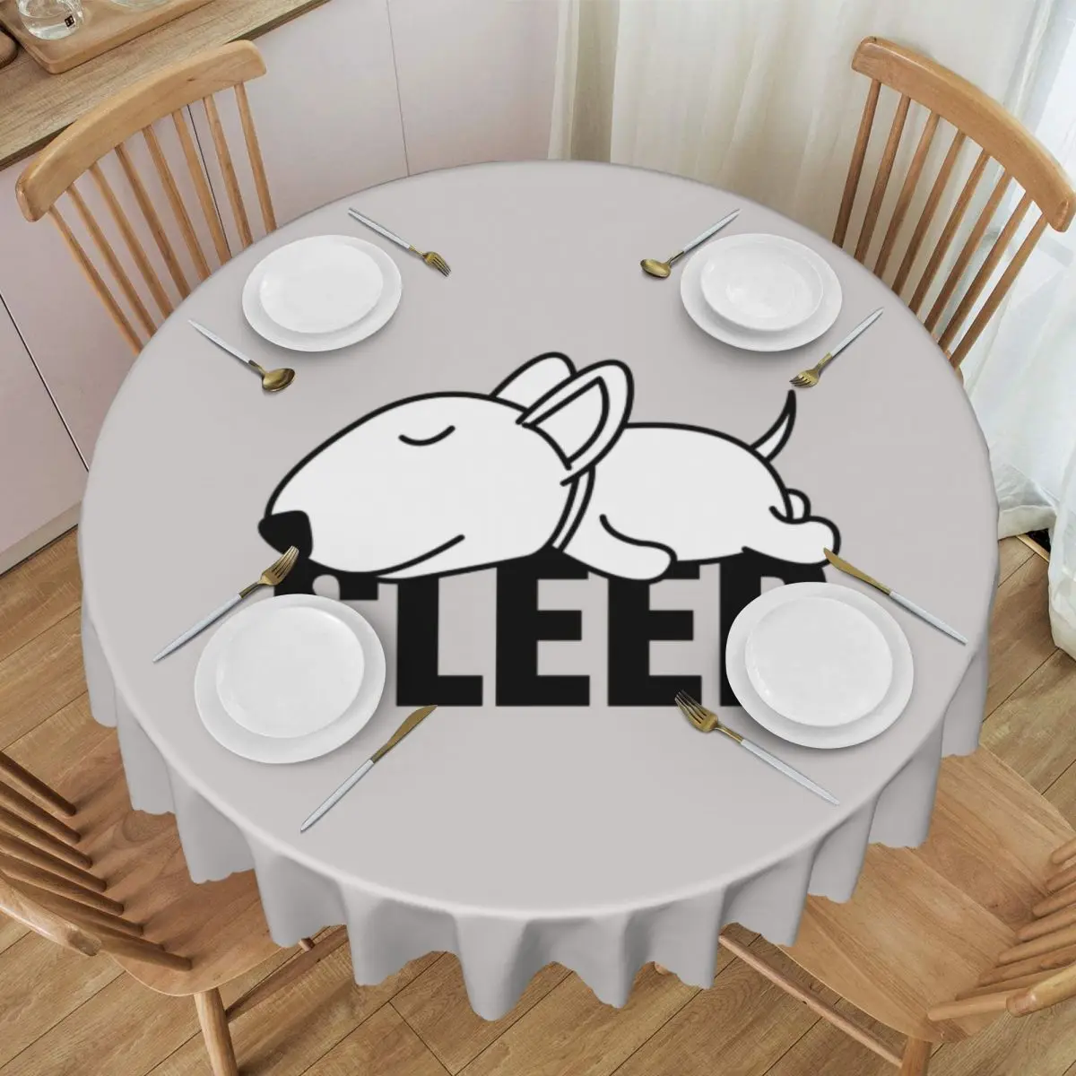 Sleeping Bull Terrier Dog Round Tablecloths 60 Inches Cartoon Animal Table Covers for Kitchen Table Cloth