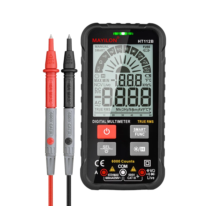 MAYILON HT112B HT112A Professional Digital Smart Multimeter Tester 6000 Counts True RMS Auto Range 600V Ohm Hz Capacitance