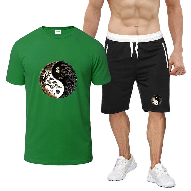 

Tai Chi and Eight Trigrams Scenery 2025 New Men's Summer Nine Color Short-sleeved Set Simple Casual T-shirt + Shorts Suit