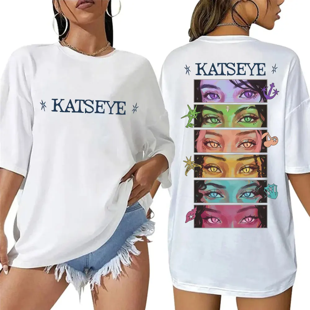 

Kpop Katseye Eye Pattern Printed Fashion Men's Women's Korean Aesthetics 2025 Summer Pure Cotton Printed T-shirt
