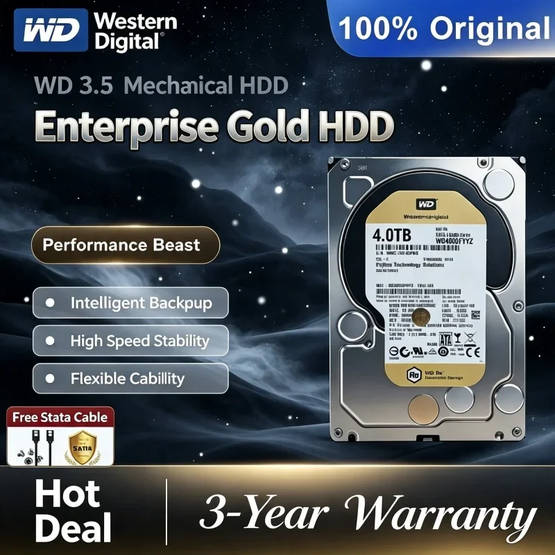 Data Security Western Digital WD Gold 3.5'' Enterprise Mechanical HDD 1TB To 4TB Hard Disk For NAS Monitoring Desktop Computer