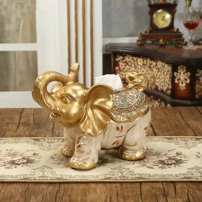 

European-style Luxury Retro Elephant Tissue Box Creative Living Room Napkin Box American Pumping Box Home Decoration Ornaments