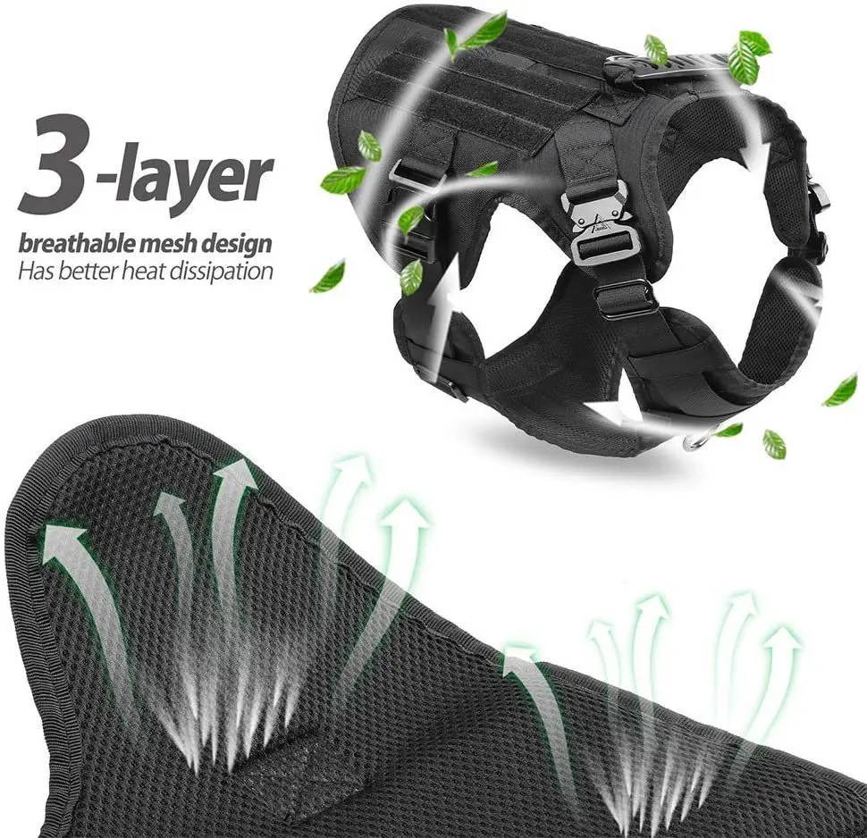 Tactical Dog Harness, Adjustable No-Pull Handle Service Vest Heavy Duty Pet Large Breed, Dog Vest for Training Hunting Walking