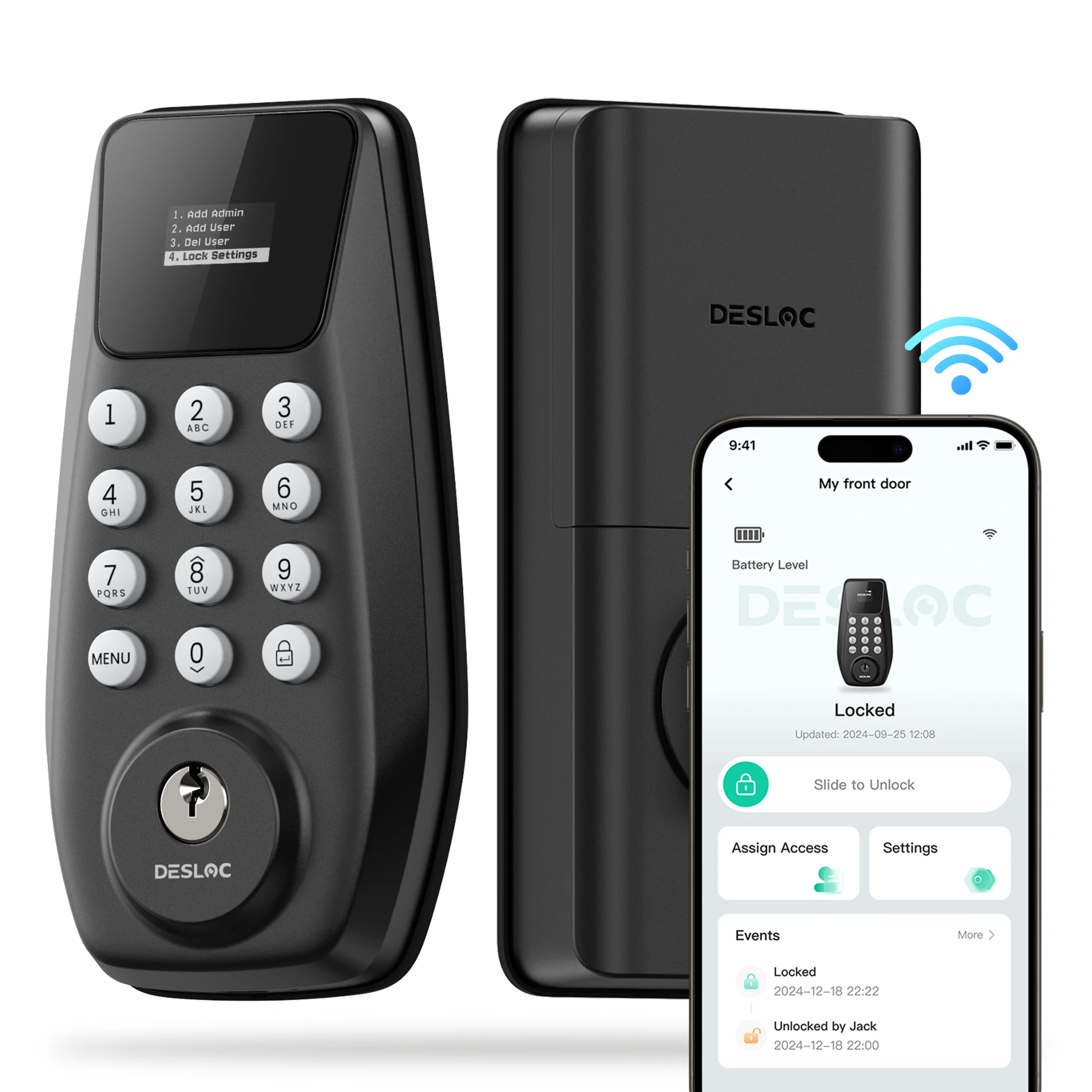 

DESLOC C100 Plus Built-in WiFi Smart Lock, Keyless Entry Door Lock with Display, Keypad Deadbolt for Front Door, App Control