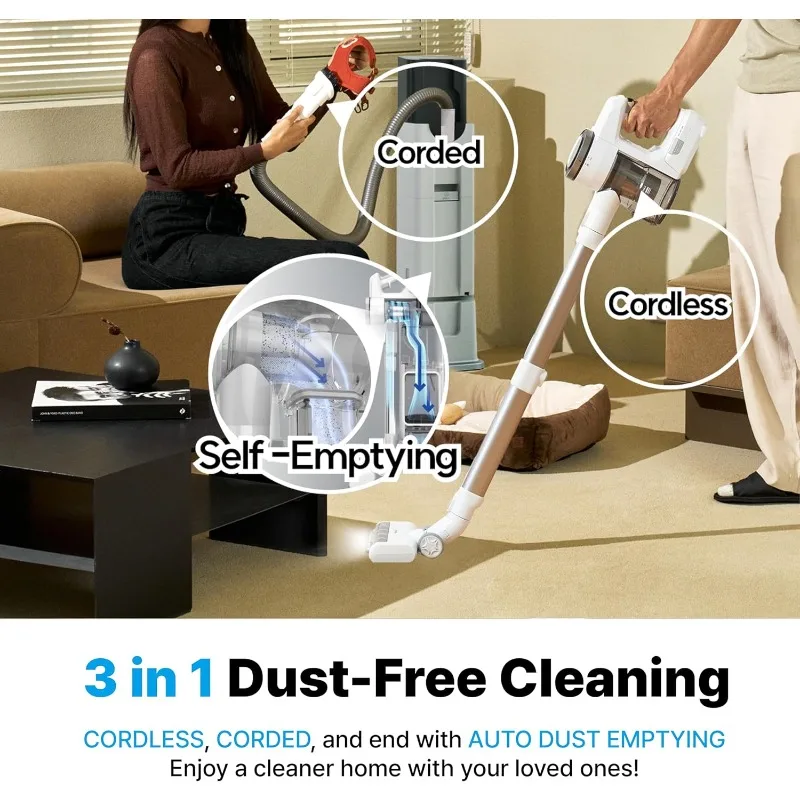 Cordless Vacuum Cleaner, Self Empty All in One Dust Tower, Auto Battery Charge, Powerful Stick Vacuum Cleaner for Home