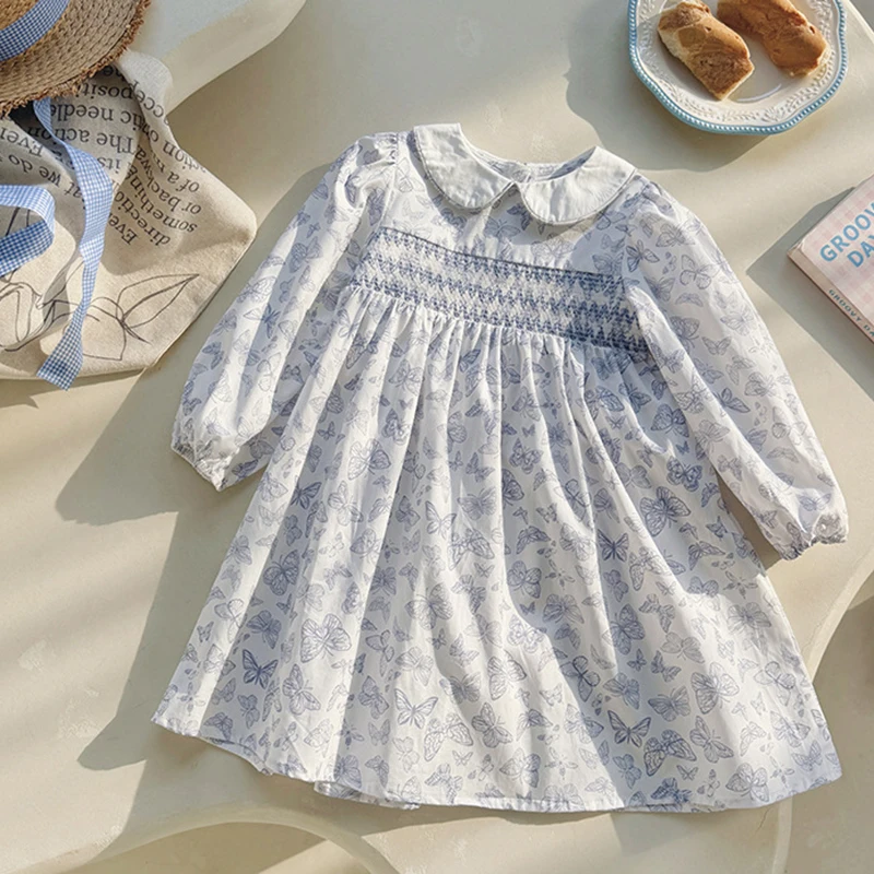 2025 New Autumn Sister Dress Kids Princess Dresses Baby Girls Clothes Long Sleeved Cotton Print 2-7Yrs Girl Party Dress