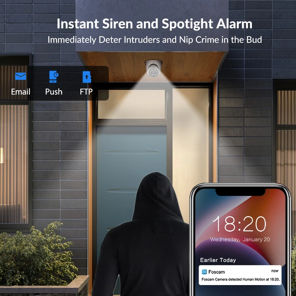 Imagem -06 - Foscam-câmera de Segurança Inteligente Câmera de Vigilância Interna e Externa Visão Noturna Infravermelha Câmera ip Dome Detecção de Humanos e Veículos Poe 8mp