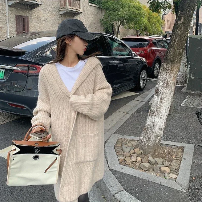 Women\'s Sweater Cardigan Knit Tops for Woman Long V-neck Streetwear Jumper 90s Vintage Tall Crochet Korean Luxury Winter 2024